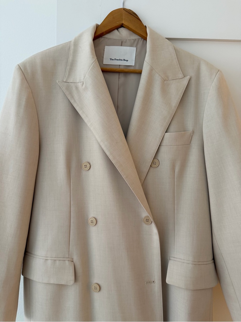 Frankie Shop Dex Double Breasted Coat in Light Tan - Picture 5 of 6